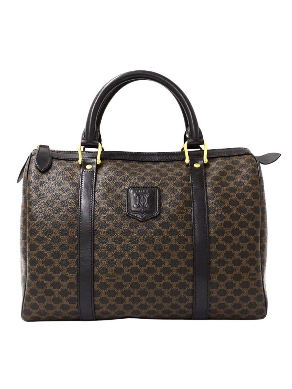 Celine Macadam Black Brown Mini Boston Bag